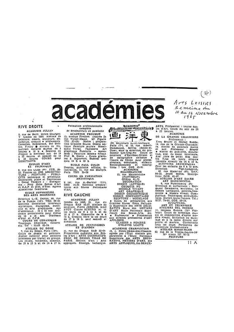 「Académie de Peinture Orientale(동양 미술 아카데미)」, 『Arts Loisirs』
