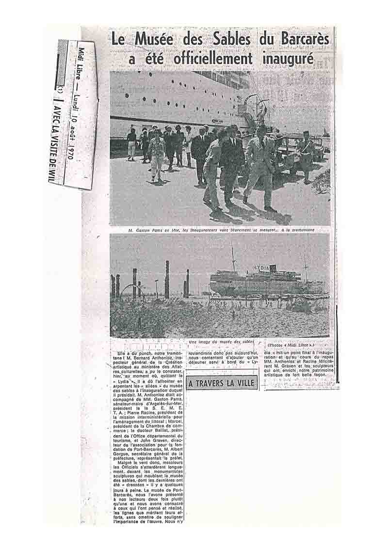 「Le Musée des Sables du Barcarès a été officiellement inauguré(바카레의 사브르 미술이 공식적으로 개막했다)」, 『Midi Libre』 