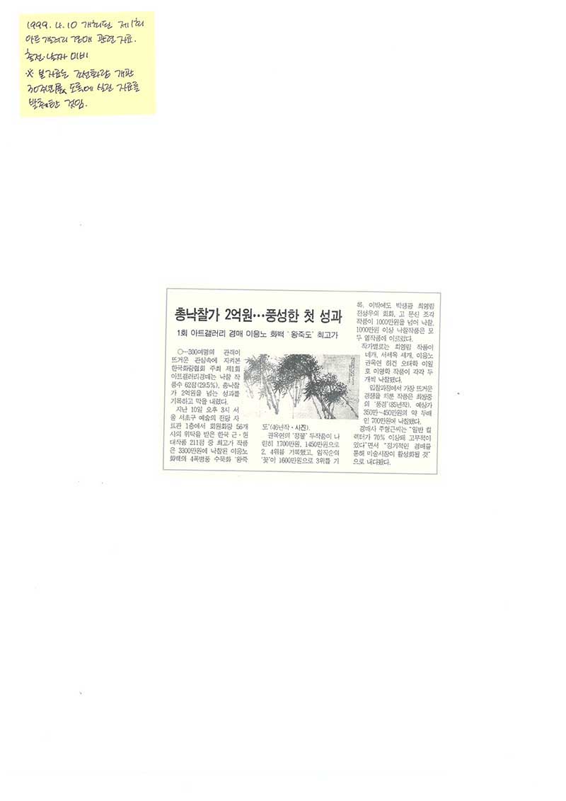 「총낙찰가 2억원…풍성한 첫 성과」 (「Total Winning Bid of 200 Million Won... Abundant First Results」)